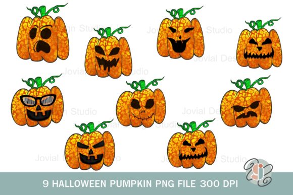 9 Halloween Pumpkin Glitter Leopard PNG