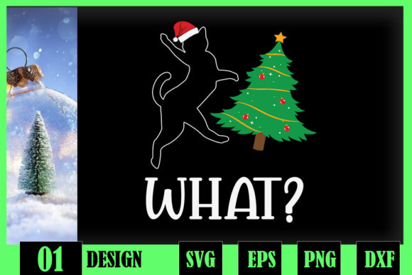 Black Cat Pushing Christmas Tree What