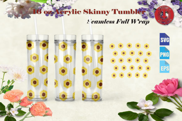 Sunflowers 16oz Skinny Acrylic Reusable
